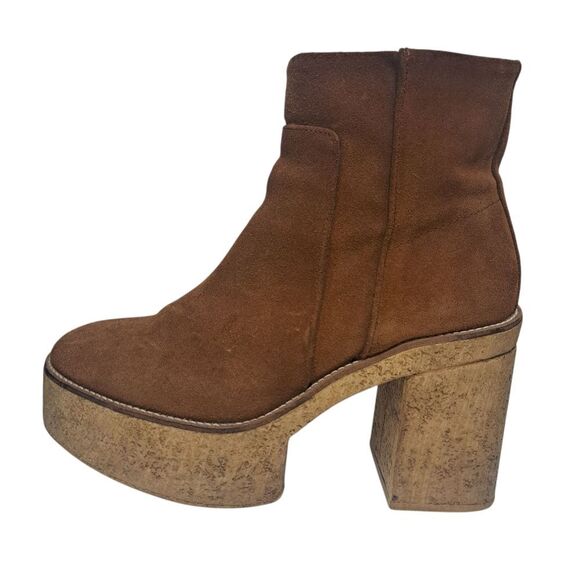 Vintage Zara Y2K Boho Chunky Platform Suede Block Heel Ankle Boots Size 39 Brown - Picture 5 of 16